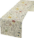 Mushroom Table Runner, Boho Floral Rustic Wildflower Herbs Plants Colorful Botanical Green Leaves Table Runner for Home Party Indoor Outdoor Decor Kitchen Dining Table, 13x70inch