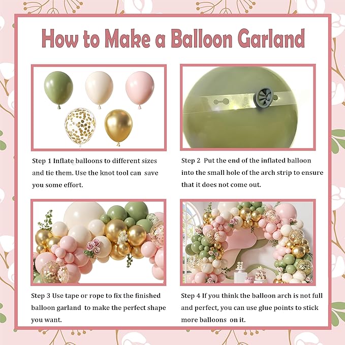 Avocado Green Pink Balloon Arch Kit, 146Pcs Pastel Pink White Sand Retro Avocado Green Gold Confetti Balloons for Baby Bridal Shower Wedding Engagement Birthday Party Decorations