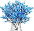 8Pcs Artificial Flowers Fake Babys Breath Bouquet,Blue Fake Flowers Plants Decor Silk Flower Bulk for Vase Spring Home Wedding Indoor Outdoor Table Party Decorations