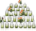 Glass Bud Vase Set of 30 - Small Vases for Flowers in Bulk - Assorted Vintage Crystal Vases for Flowers, Table Centerpieces (Green, 30 Pcs)