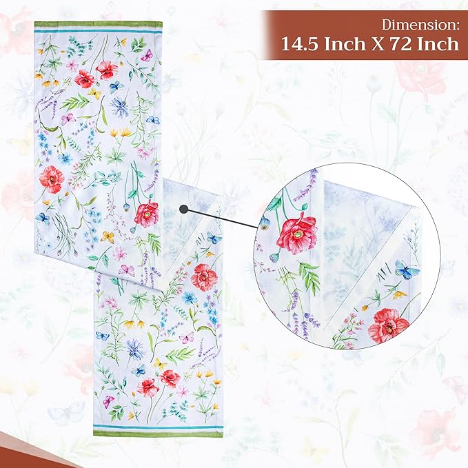 Maison d' Hermine Table Runner 100% Cotton Single Layer Table Runners 72 inches Long Decorative for Kitchen Dining Party Baby Shower Wedding Bridal Shower Spring Summer (Just Floral, 14.50" x 72")