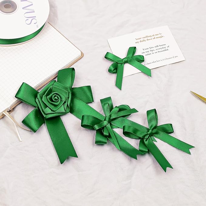 Green Satin Ribbon, Double Faced 5/8 Inch X 25 Yards Green Ribbon, Premium Satin Ribbon for Gift Wrapping, Crafts, Hair Bow Making, Sewing, Flower Bouquet, Wedding Party Decor