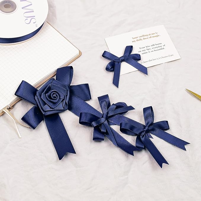 Navy Blue Satin Ribbon, Double Faced 5/8 Inch X 25 Yards Navy Blue Ribbon, Premium Satin Ribbon for Gift Wrapping, Crafts, Hair Bow Making, Sewing, Flower Bouquet, Wedding Party Decor
