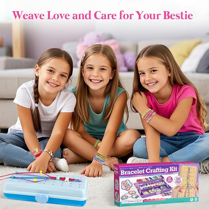 Friendship Bracelet Making Kit with Storage Box,DIY String Bracelet Arts and Craft for Girls Aged 8-12,Kids' Travel Activity Toy Set,Birthday Gifts for Ages 6 7 8 9 10 11 12 Year Old (Light Blue)