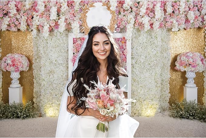 10x8ft Pink Flower Wall Photography Backdrop Proposal Ceremony Wedding Floral Photography Background Women Girl Birthday Party Bridal Shower Decor Banner Photo Booth Props