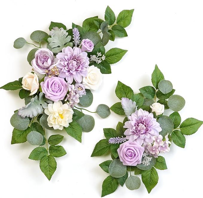 WEIERYUE(Pack of 2 Artificial Flowers Decorations,Artificial Arch Backdrop Garlandfor Ceremony Party Reception Entrance Welcome Easel Door Floral Decor Wall Home Entryway Outdoor(Cream Purple)