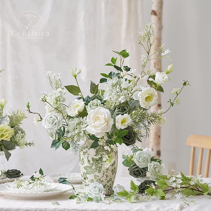 Artificial Flowers, Artificial Rose 50pcs for DIY Wedding Bouquets Centerpieces Arrangements, White Foam Rose with Stem for Bridal Shower Party Home Decorations