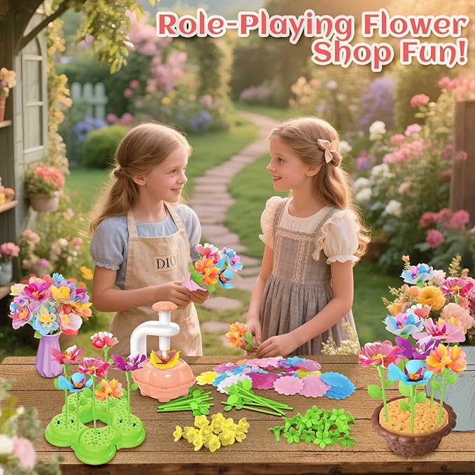 Fabric Flower Bouquets Toys for Toddlers and Girls Ages 3 4 5 6 7 8 9, Arts & Crafts Kit for 4-8 Year Old Kids, Ideal Festive Christmas Gifts for Preschool Girls, Educational Handmade DIY Activity Set