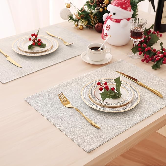 Homaxy Cloths Placemats for Dining Table Set of 6, Heat Resistant Washable Cotton Linen Blend Table Mats, Easy to Clean Place Mats for Indoor Outdoor Party Kitchen Decoration, 13" x 19", Beige