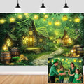 12X10ft St. Patrick's Day Backdrop Magic Enchanted Forest Green House Lucky Irish Shamrock Gold Coins Wonderland Photography Background for Kids Girls Party Decoration Cake Table Photo Booth Props