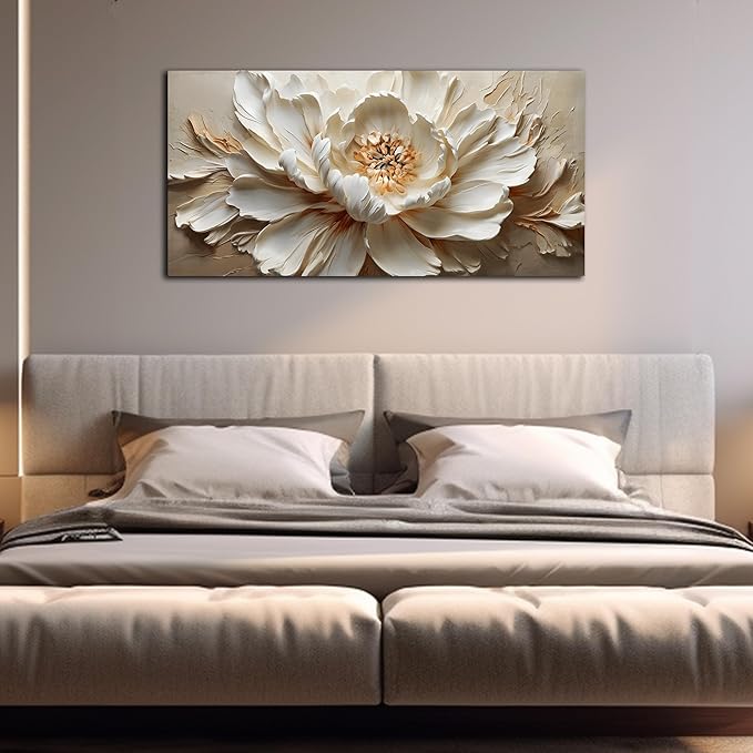 Flower Canvas Wall Art for Bedroom Women White and Brown Wall Decor for Living Room Teen Girl Room Decor 20 x 40 Inch