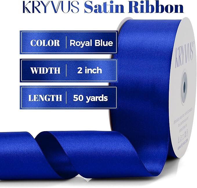 Royal Blue Satin Ribbon, Double Faced 2 Inch X 50 Yards Royal Blue Ribbon, Premium Satin Ribbon for Gift Wrapping, Crafts, Hair Bow Making, Sewing, Flower Bouquet, Wedding Party Decor