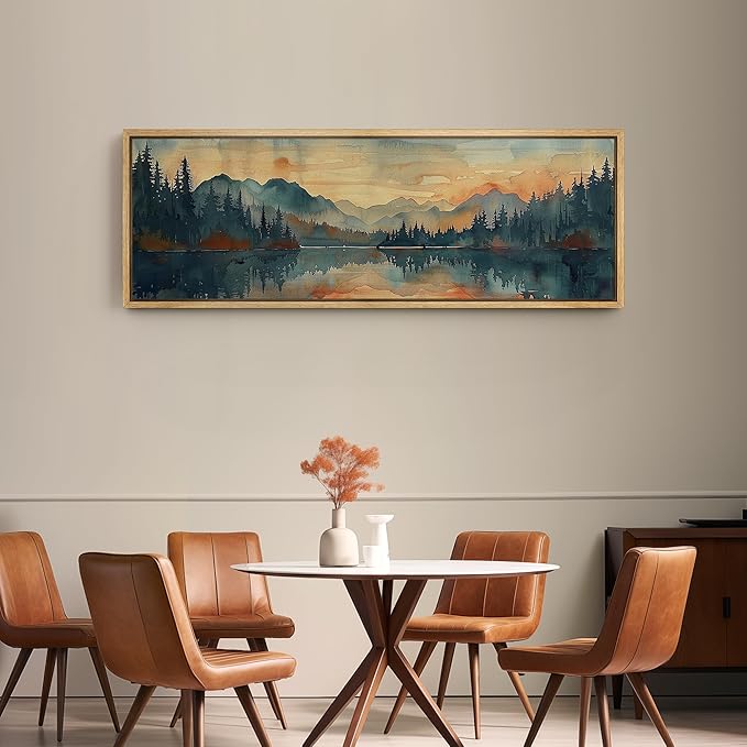 SIGNFORD Large Framed Canvas Print Wall Art Peaceful Lake and Forest Illustrations Modern Art Calm Warm for Living Room, Bedroom, Office - 60"x20"
