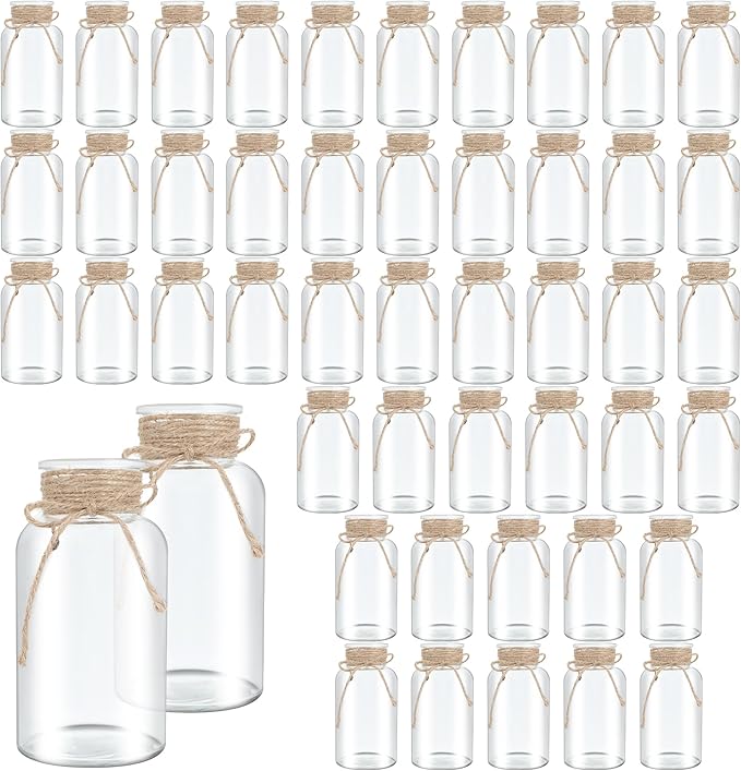 Vintage Glass Flower Vase，48 Pack Farmhouse Transparent White Glass Centerpiece Vases for Weddings, Parties & Home Decor Bulk(48, Transparent)