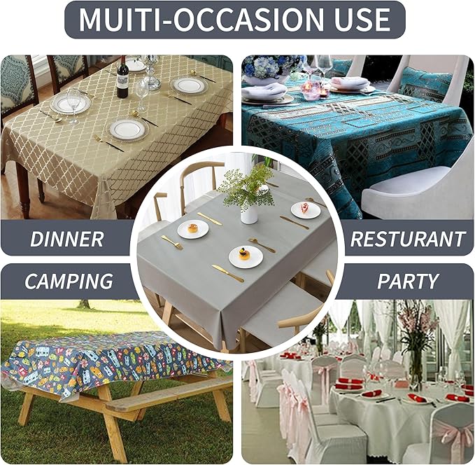 Square Table Cloth,100% Waterproof Tablecloth Oil Proof Spill Proof Vinyl Table Cloth, Wipe Clean Plastic Table Cover for Dining, Camping, Indoor and Outdoor 54" x 54",Grey