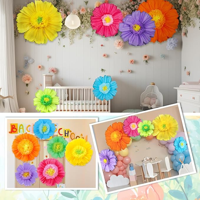 Giegxin 6 Pcs 40" 31.5" 24" Colorful Giant Paper Flowers Decorations for Wall Extra Large Christmas Tissue Paper Flowers Crepe Floral Decoration for Mexican Xmas Fiesta Wedding Birthday Decor
