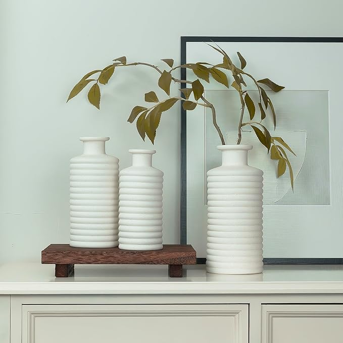 Ceramic Vase Set, Cream White Vases Home Decor, Boho Rustic Farmhouse Vase for Pampas Grass Fresh Flowers, Modern Vases for Living Room, Bedroom, Bathroom, Entryway, Dresser Table Decor