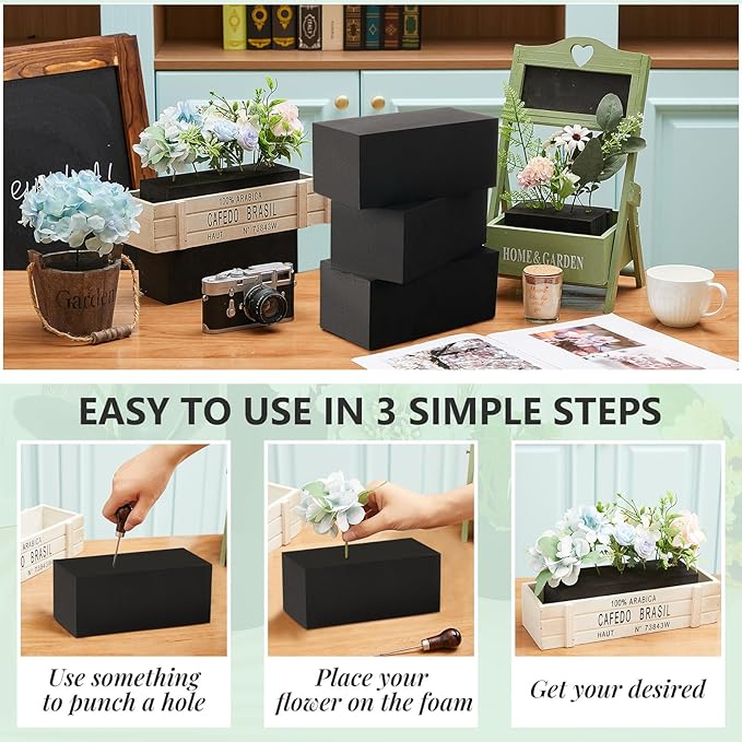 Lallisa 12 Pcs Reusable Floral Foam Blocks Water Weather Resistant Dry Floral Foam for Artificial Flower Arrangements Outdoor Flower Boxes Outside Hanging Planters Wedding Home Decor (6 x 3 x 2.5'')
