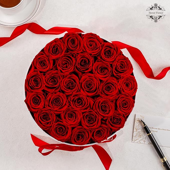 27 Forever Roses in Luxury White Box, Eternal Real Roses Gift for Women, Preserved Flowers for Delivery Prime, Anniversary, Valentine's Day, Birthday for Her (Red)