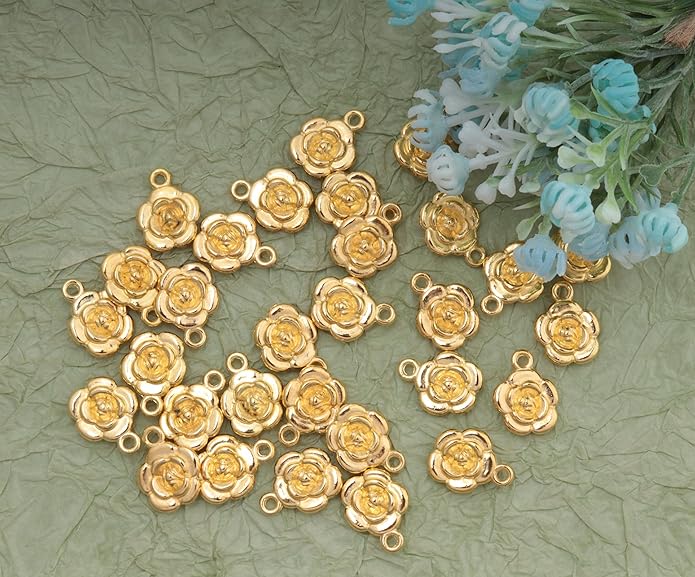 30 Pcs Rose Charms Vintage 1.6 X 1.2 X 0.4 CM Chic Flower Pendants for DIY Jewelry Making Kits Necklace Bracelets Earring Keychain Accessories