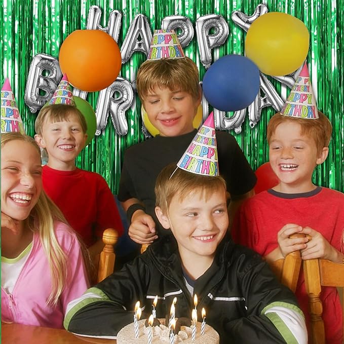3 Pack Green Backdrop Tinsel Curtain Party Streamers Jungle Party Decorations Foil Fringe Green Backdrop for Birthday Christmas Dinosaur Animal St Patrick's Day Football Party Decorations