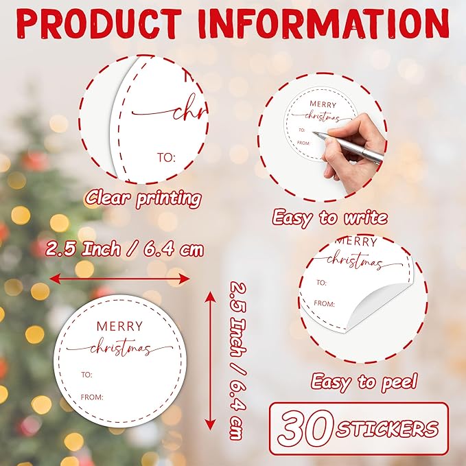 Red Merry Christmas Gifts Tags Stickers, 30 Pcs Christmas Name Tags for Gifts, 2.5x2.5 Inch Holiday Presents Sticker Labels, Festive Chrismas Name Tag for Gift Wrapping Bags Classroom-D26