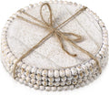Honeydak 4 Pieces Wood Beaded Coasters 3.9 Inch Round Rustic Farmhouse Wooden Coasters for Drinks Decorative Table Top Wood Bar for Housewarming Home Kitchen(Beige)