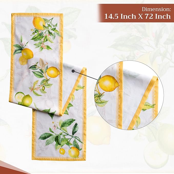 Maison d' Hermine Table runner 100% Cotton Single Layer Table Runners 72 inches long Decorative for Home Kitchen Dining Party Baby Shower Wedding Bridal Shower Spring Summer (Limoncello, 14.50" x 72")