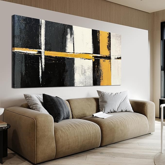 Canvas Wall Art Decor Large Wall Art Pictures for Living Room Abstract Art Work Black and White Wall Art Decor Modern Black Yellow Abstract Wall Art Prints For Bedroom Office Home Wall Decor 29"x58"