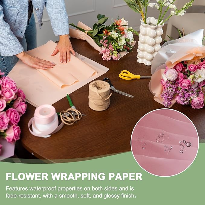 PATIKIL Flower Gift Wrapping Paper, 20 Sheets Waterproof Bouquet Paper Wrap Florist Supplies Packaging Floral Papers for Wedding DIY Craft Valentine Mother's Day, Pink