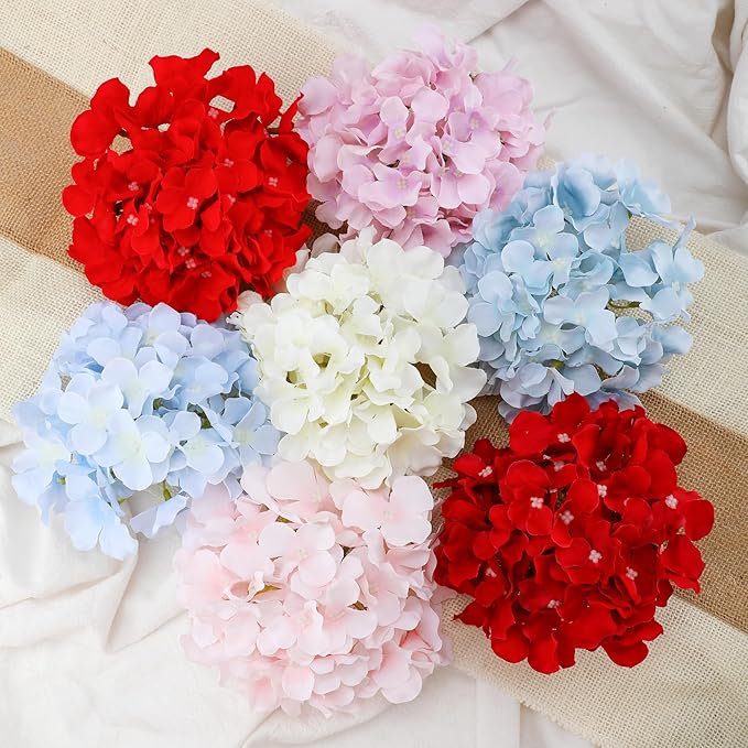 Fake Blue Hydrangea Artificial Flowers - Faux Silk Hydrangeas Flowers Heads with Stems Real Touch for Home Wedding Party Table Decor(Light Blue,Pack of 10)