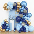 Amandir 153pcs Navy Blue Gold Balloon Garland Arch Kit, Different Sizes 18 12 10 5 inch Pastel Blue Latex Metallic Confetti Balloons for Boys Graduation Birthday Party Ocean Baby Shower Decoration