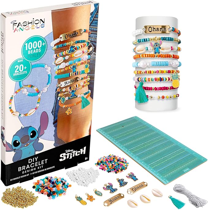 Fashion Angels Disney Stitch DIY Bracelet Making Kit, Includes 1,000+ Shell Beads, Tassels, & More, Lilo & Stitch Collectable Jewelry for Kids, Teen Girls & Boys