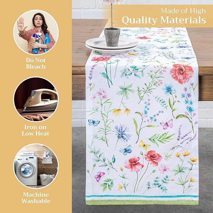 Maison d' Hermine Table Runner 100% Cotton Single Layer Table Runners 72 inches Long Decorative for Kitchen Dining Party Baby Shower Wedding Bridal Shower Spring Summer (Just Floral, 14.50" x 72")