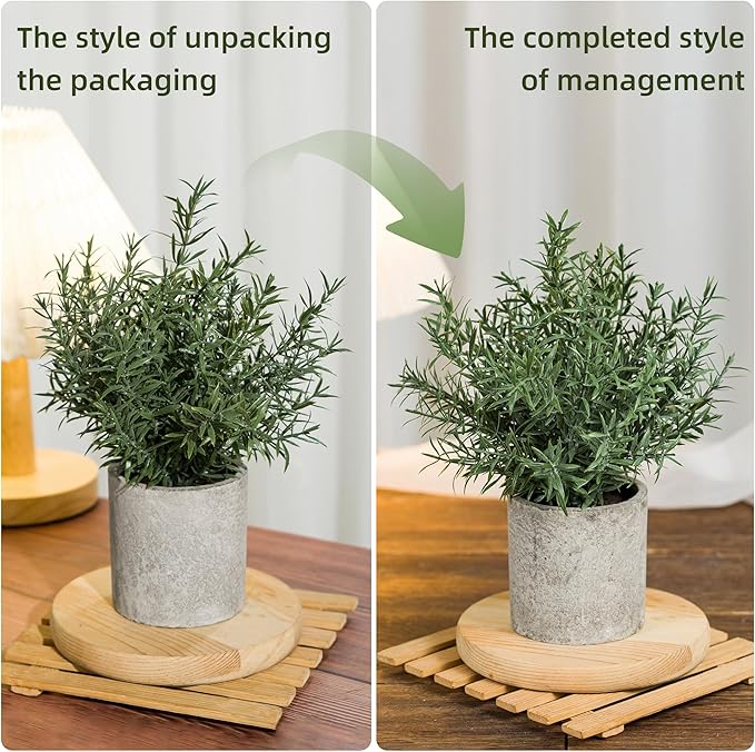 2 Pack Small Fake Plants Rosemary Potted Artificial Plants for Shelf Desk Home Kitchen Bathroom Farmhouse Room Coffee Table Decor (Green)