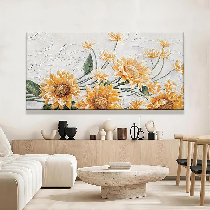 Suconvng Canvas Wall Art Living Room Home Wall Decor Modern Canvas Art Wall Decor 29x58 Inches Large Wall Art Elegant Sunflower Picture For Bedroom Dining Room Office Artwork