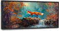 Fox Fall Large Wall Art Autumn Forest Wildlife Pictures Wall Decor Red Fox Rustic Cabin Animals Canvas Prints Painting Framed Artwork Decoration for Men Bedroom Living Room Office 60"x30"