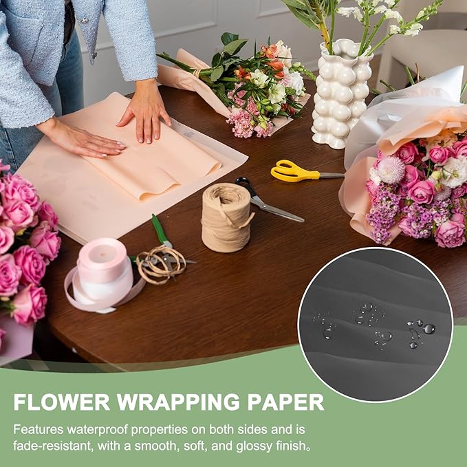 PATIKIL Flower Gift Wrapping Paper, 20 Sheets Waterproof Bouquet Paper Wrap Florist Supplies Packaging Floral Papers for Wedding DIY Craft Valentine Mother's Day, Black