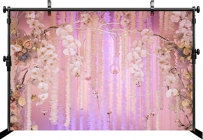 12x8ft Pink Floral Orchid Rose Backdrop Wedding Party Decoration Romantic Flower Wall Hanging Drapes Photo Booth Background for Birthday Baby Shower Engagement Anniversary Bridal Shower