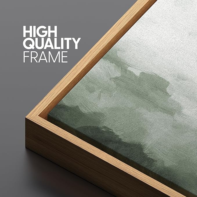 SIGNFORD Extra Large Framed Canvas Print Wall Art Misty Green Horizon Illustrations Modern Art Relax/Calm Warm for Living Room, Bedroom, Office - 60"x30"