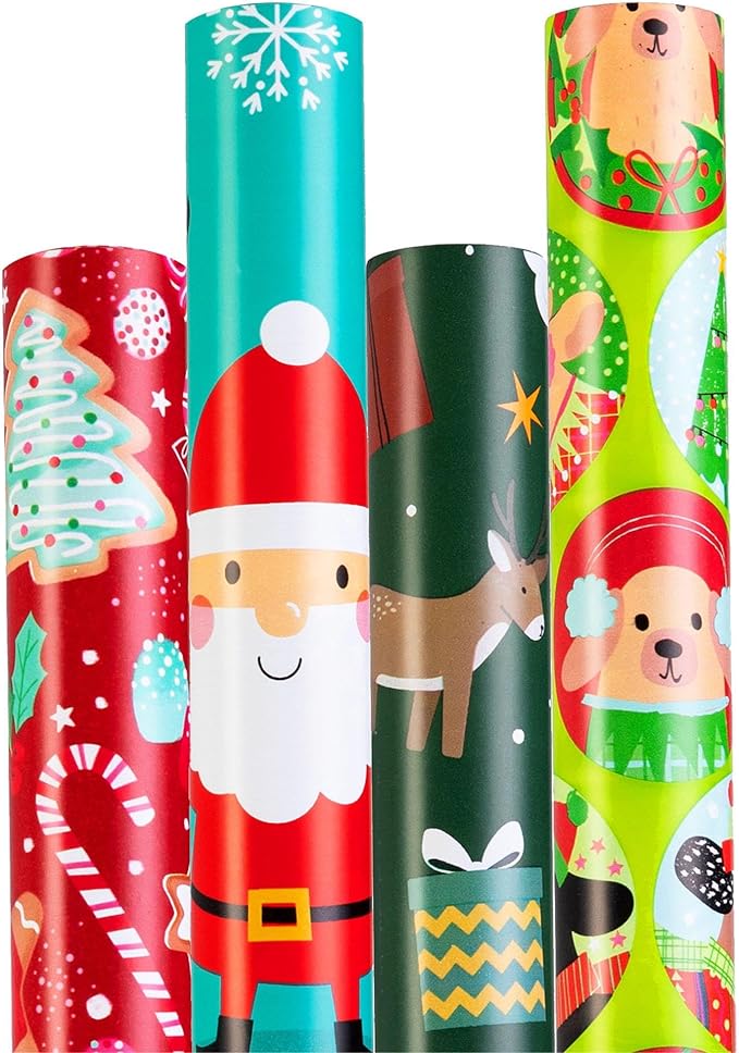 Cherubfunz Christmas Wrapping Paper (4 Rolls: 148 sq. ft. ttl) - Christmas Elements Collection - 30 inches x 14.8 feet Per Roll