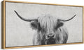 SIGNFORD Extra Large Framed Canvas Print Wall Art Highland Gentleman Portrait of a Highland Cow Illustrations Modern Art Relax/Calm Warm for Living Room, Bedroom, Office - 60"x30"