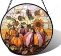Stained Glass Window Hanging, Pumpkin Sunflower Suncatcher Diamond Glass Panel Sun Catchers Decor for Birthday for Women, Men, Wife, Aunt, and Mom 14.9x14.9 in