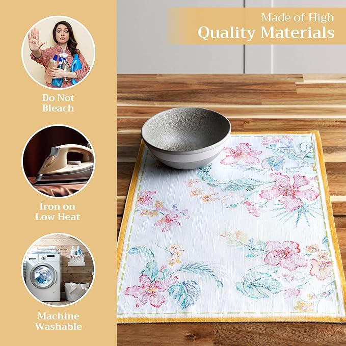 Maison d' Hermine Placemats Set of 4 100% Cotton Washable Cloth Place Mats, Reusable Table Mats for Kitchen Dining Decoration, Party, Wedding, Restaurant Spring/Summer (Paradise Island, 13" x 19")