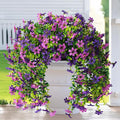 Artificial Hanging Flowers Plants for Outdoor Spring Decoration, 2 PCS Fake Silk Daisy Flower Planter UV Resistant Look Real for Outside Patio Porch Home Summer Decor (Double Purple)