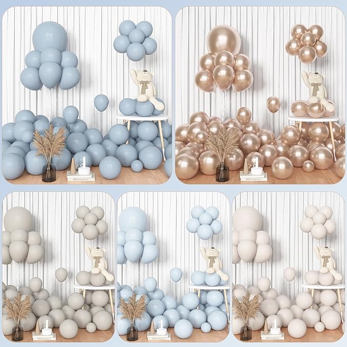 Amandir 153pcs Dusty Blue Balloon Arch Garland Kit, Different Sizes 18 12 10 5 inch White Sand Beige Cream Champagne Fog Baby Blue Balloons for Boy Baby Shower Birthday Bridal Wedding Party Decoration