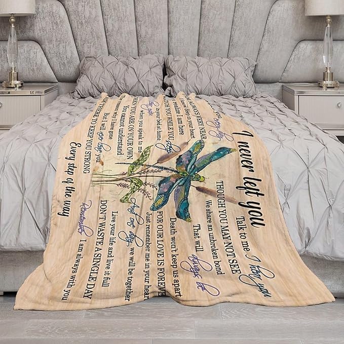 Dragonfly Blanket Memorial Sympathy Gifts for Girls Women Loved One I Never Left You Throw Blanket for Kids Adults Soft Warm Cozy Fleece Blanket for Couch Sofa Bed 50"x60"