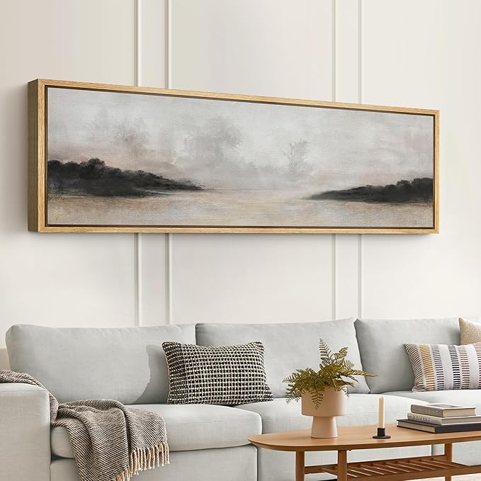 SIGNFORD Large Framed Canvas Print Wall Art Misty Forest Landscape Tranquil Nature Scene Illustrations Modern Art Relax/Calm Warm for Living Room, Bedroom, Office - 60"x20"