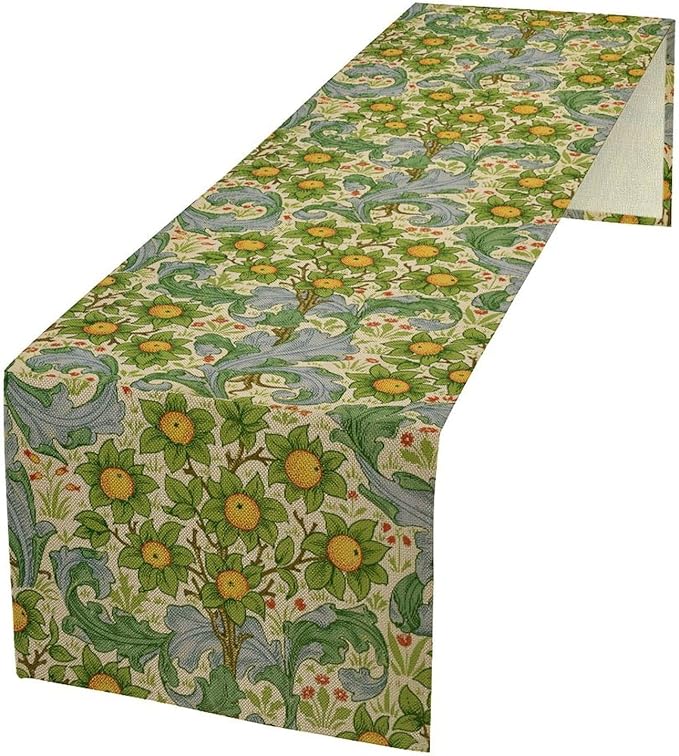 William Morris Original Design Green Table Runner Vintage Floral Table Runner for Dining Table Decor 13 x 90 Inch