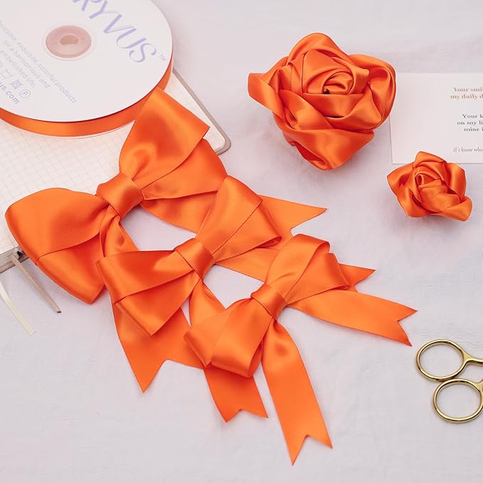 Orange Satin Ribbon, Double Faced 1 Inch X 50 Yards Orange Ribbon, Premium Satin Ribbons for Gift Wrapping, Crafts, Hair Bow Making, Sewing, Flower Bouquet, Wedding Party Decor